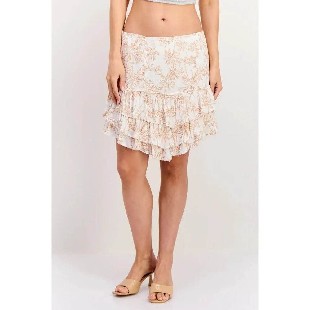 1.State Cream Floral Tiered Ruffle Mini Skirt